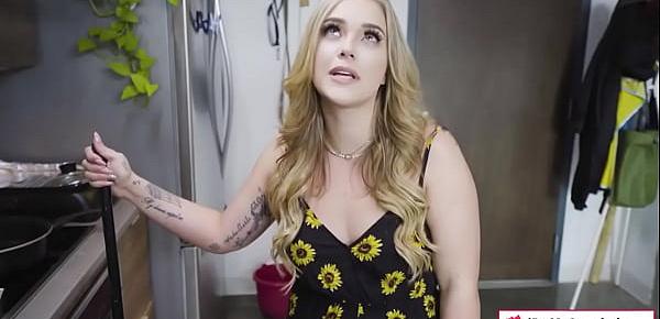 Curvy blonde rides her stepdads big cock